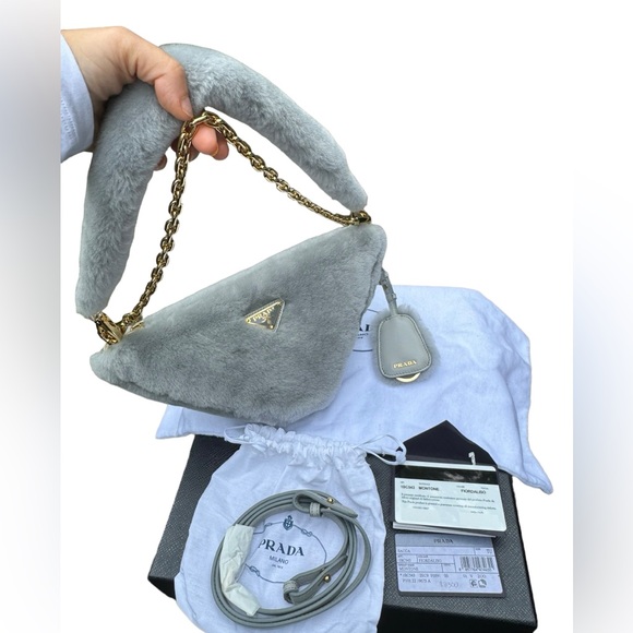 PRADA***Shearling Gray Triangle Bag****$3300 NWB - Picture 1 of 10